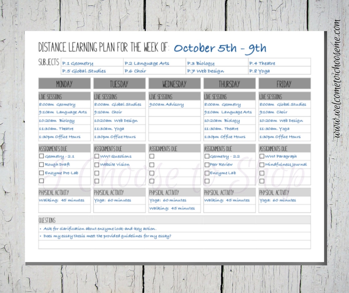 Printable Distance Learning Planner | Etsy
