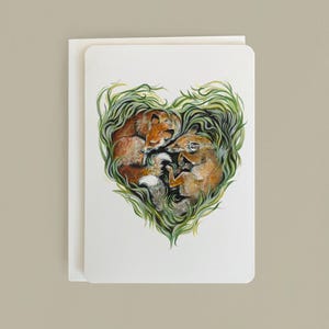 Cartão de felicitações de casal de raposas - "Ninho de raposas" A6 - Desdobrável - Em branco por dentro - Feito por artista - Qualidade giclée/arquivística