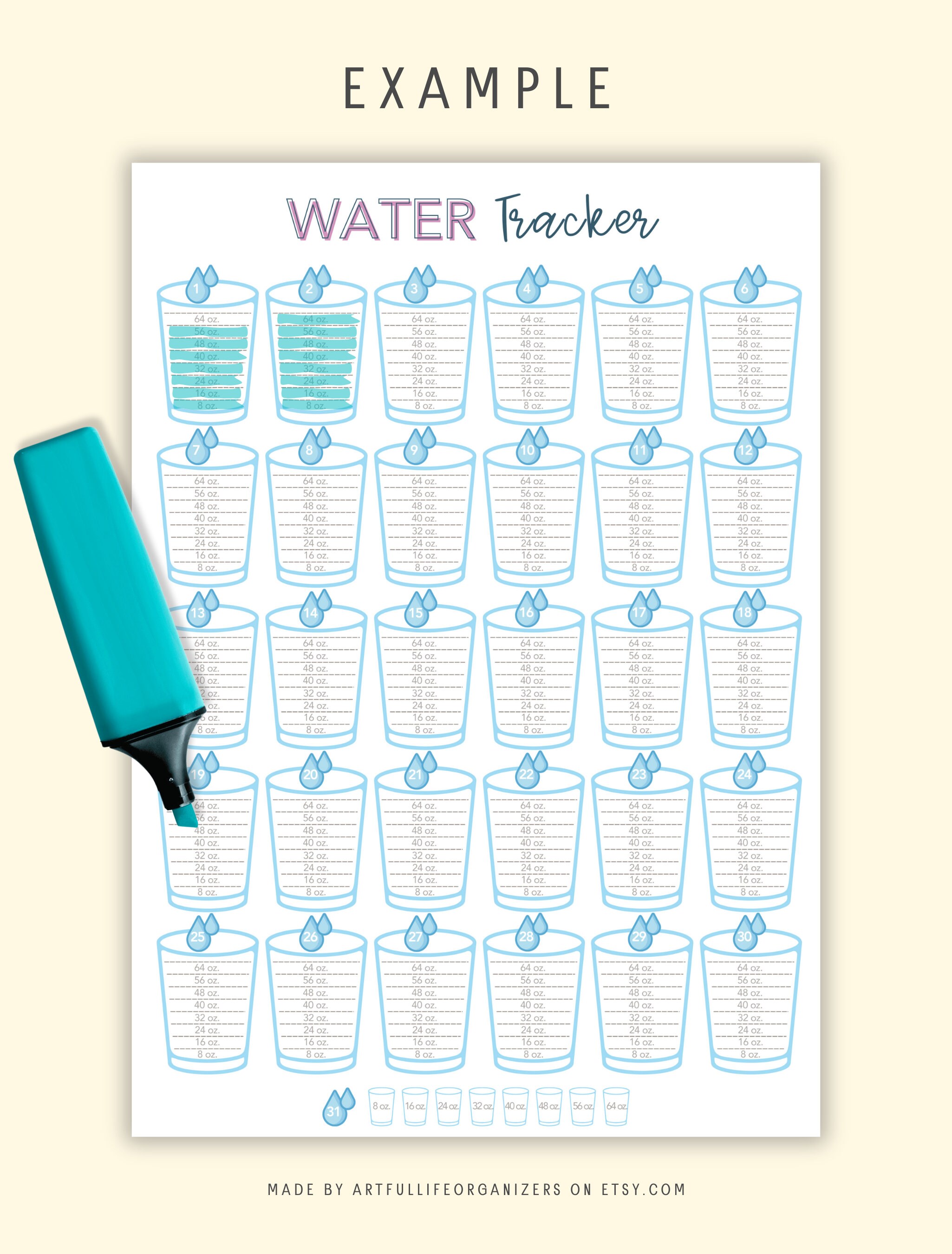 Monthly Water Tracker Printable, Water Tracker Template, 30 Day ...