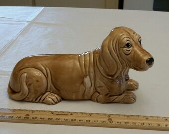 vintage 8" basset hound dog figurine - porcelain ceramic figure - antique japan knick knack westminster puppy pound scupture canine art