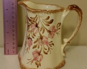 vintage clinchfield artware pottery ironstone pitcher - erwin tn 1940 era - hand painted brown trim pink flowers - antique tenn home decor