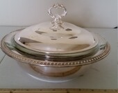 vintage sheridan silver company silverplate lidded covered casserole dish - anchor hocking fire king 1 1 2 qt glass bowl - serving ovenware