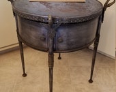ornate 4 legged steel metal round portable bar 30 quot x26 quot side end table plant stand - liquor serving wedding patio rustic primitive cake art