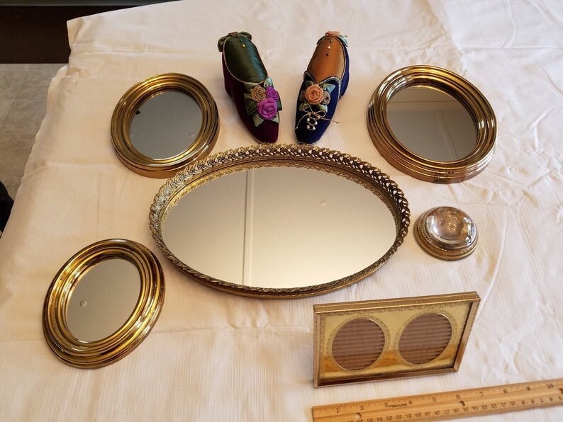 Vintage 8 Piece Victorian Bathroom Decor Oval Mirrors | Etsy