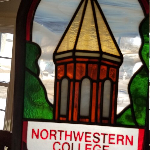 Vintage northwestern college stained art glass window ornament shops 7