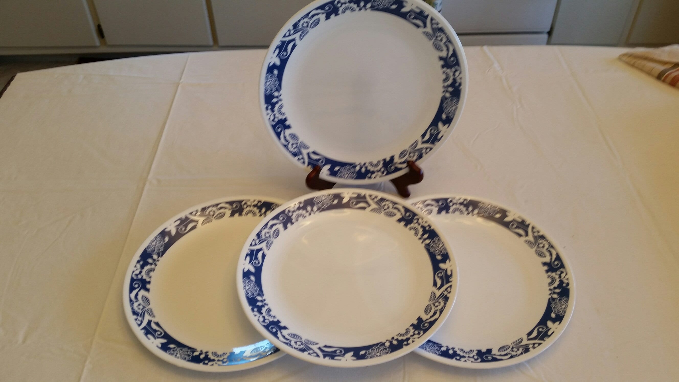 4 Rare Corelle Vitrelle 10.25 Dinner Plates Large Blue Etsy