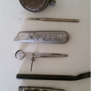 7 Antique Tools and Devices Vintage Carpenter Mechanic Lot Dandee Reel