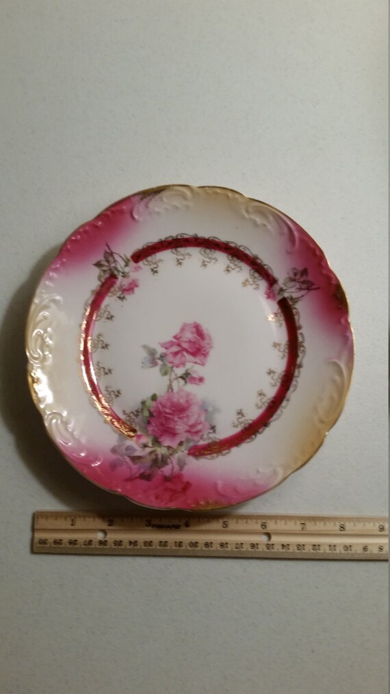 Antique Red Rose Plate 8.25 Hand Painted Signed Art Etsy