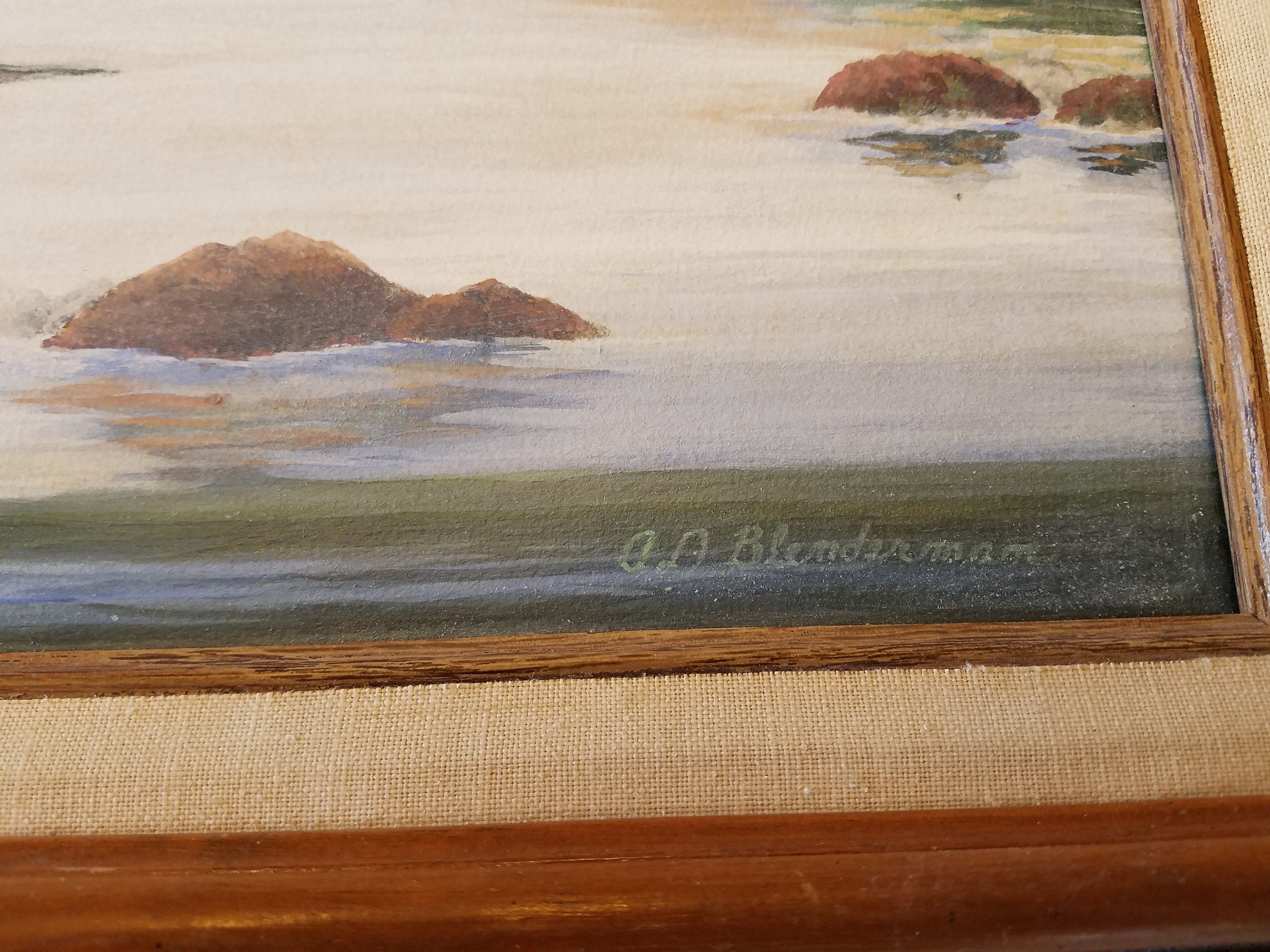 Signed Watercolor Board Art Painting by Blenderman 1983 Maine Coast 23x19  Ocean Nautical Decor Picture Framed Nouveau Seafood Mainah -  Finland
