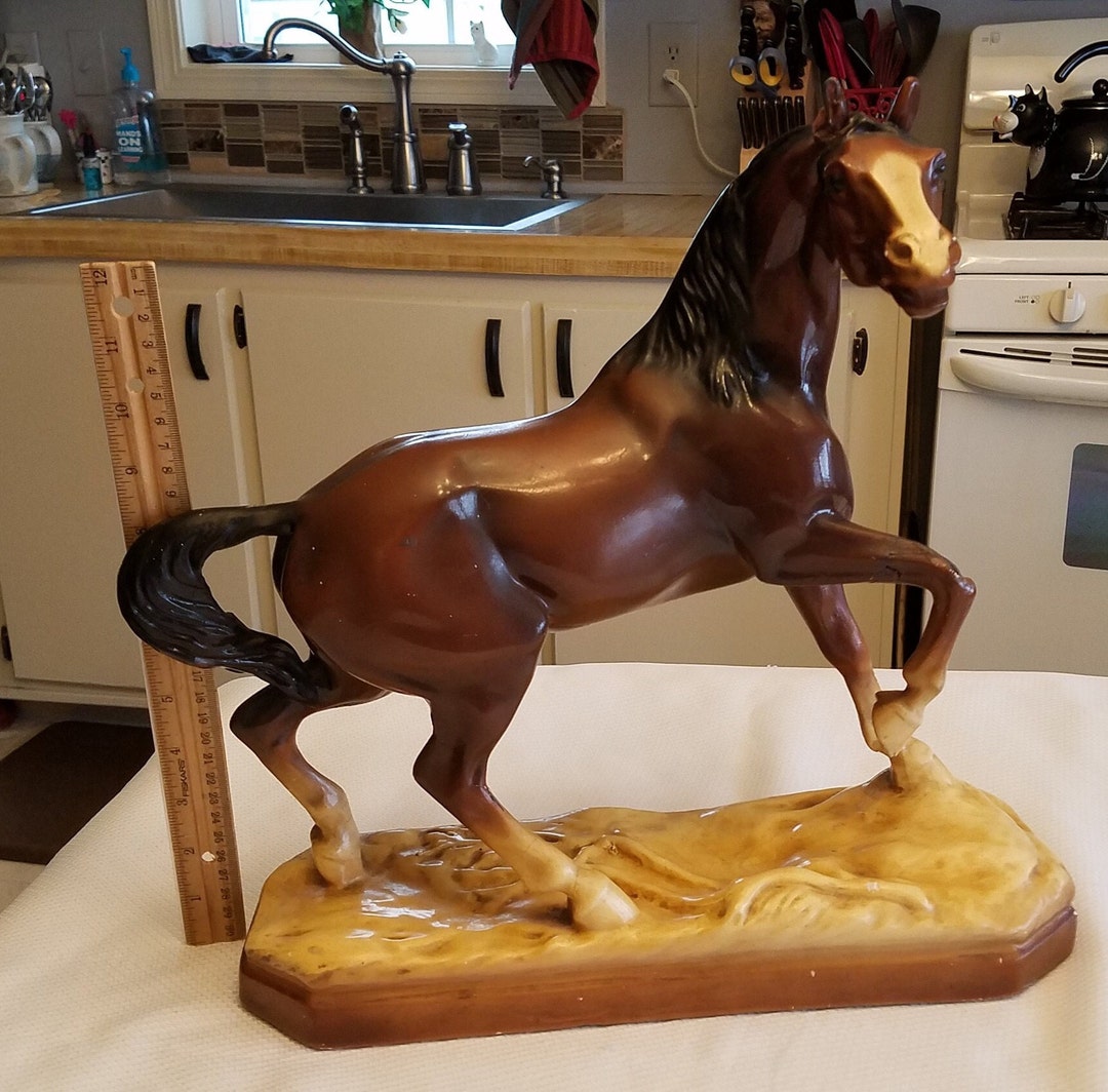 Rare Antique Horse Statue Figure 1930 1940 Era Ceramic Plaster Sculpture 14 Inches Tall Mustang