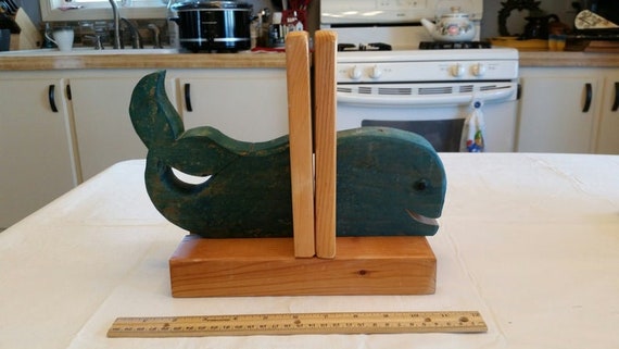 Vintage Wooden Crafted Whale Fish Bookends Wood Book Ends Ocean