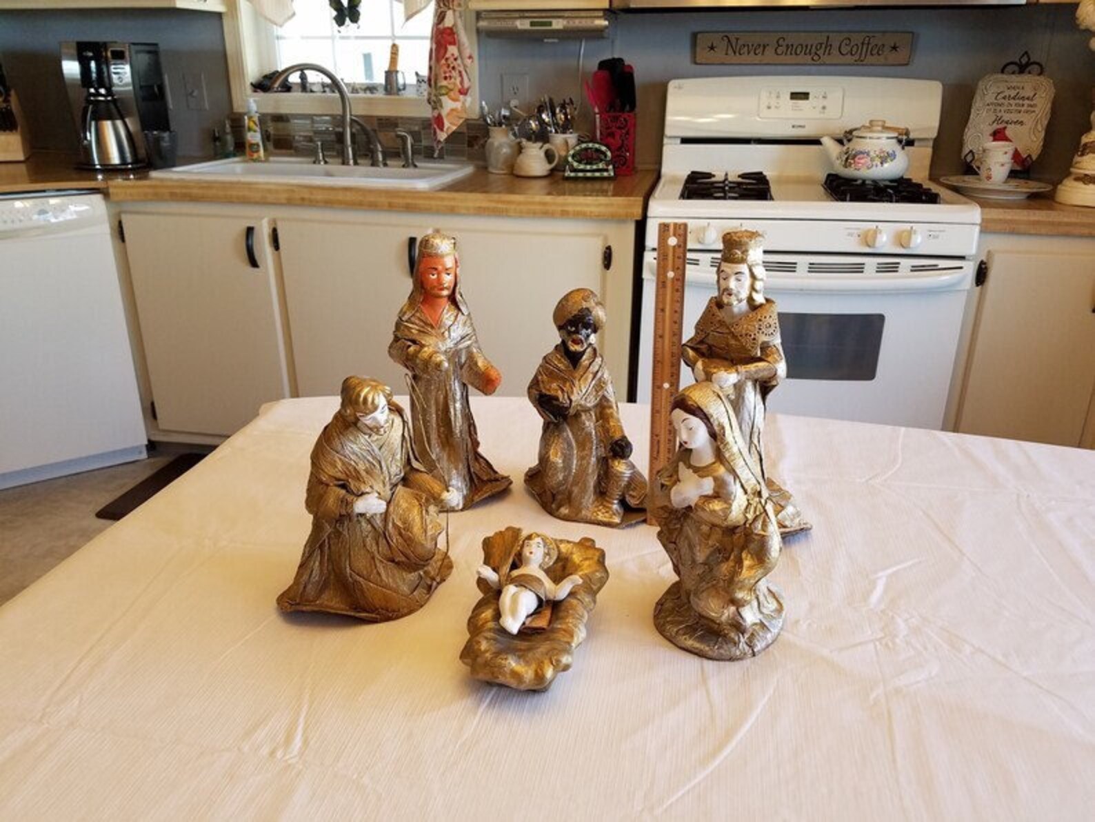 Antique nativity set paper mache creche holy family statue Etsy