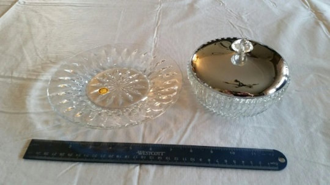 Kromex Chrome Lidded Glass Crystal Bowl & Princess House 7 Serving