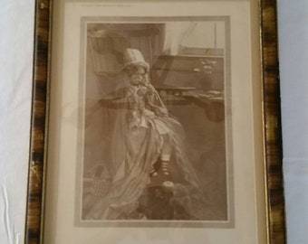 antique framed litho art print 1916 - playing grandma by c durand chapman - ladies home journal ornate victorian girl picture photo deco