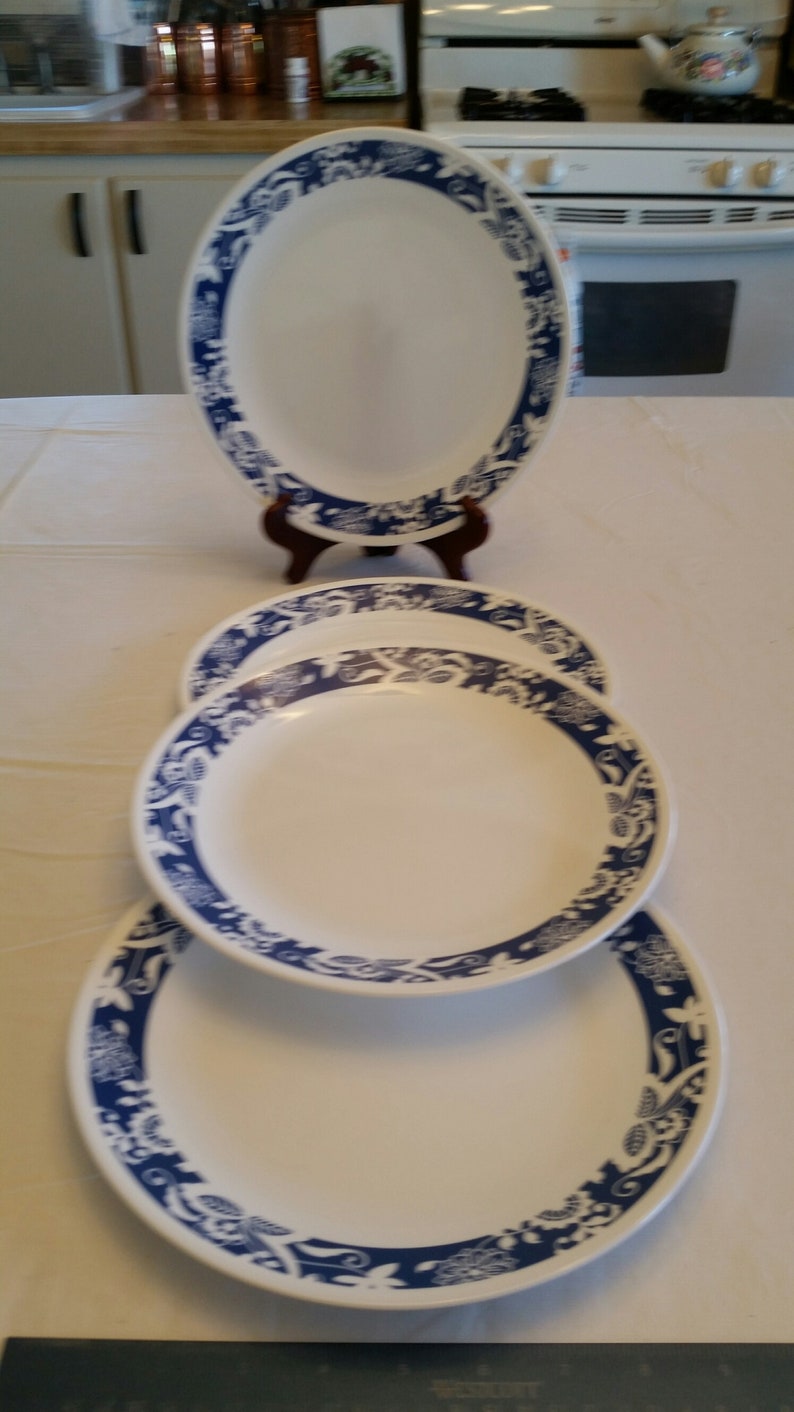 4 Rare Corelle Vitrelle 10.25 Dinner Plates Large Blue Etsy