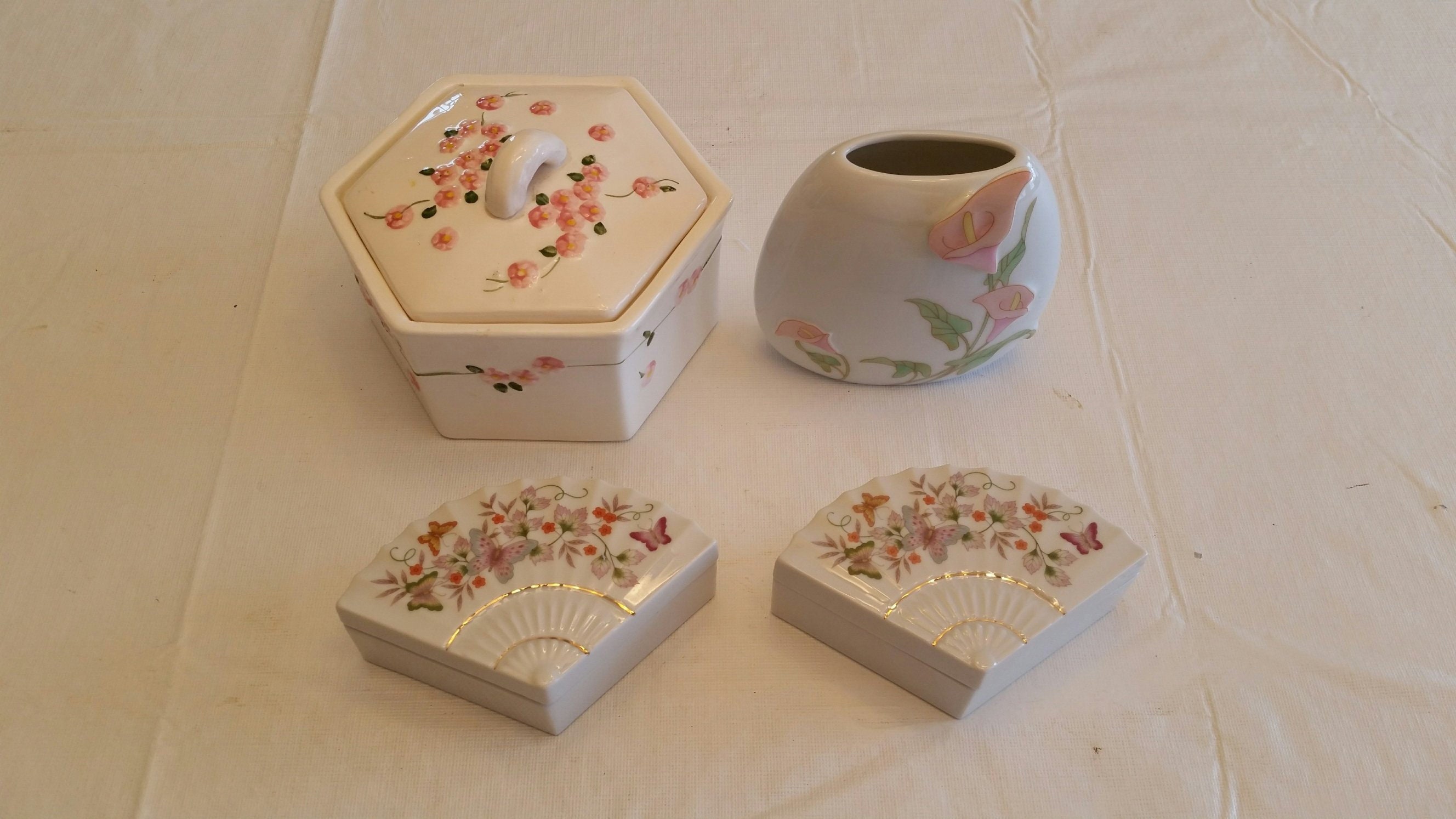 Floral painted craft storage box - vintage decorative storage