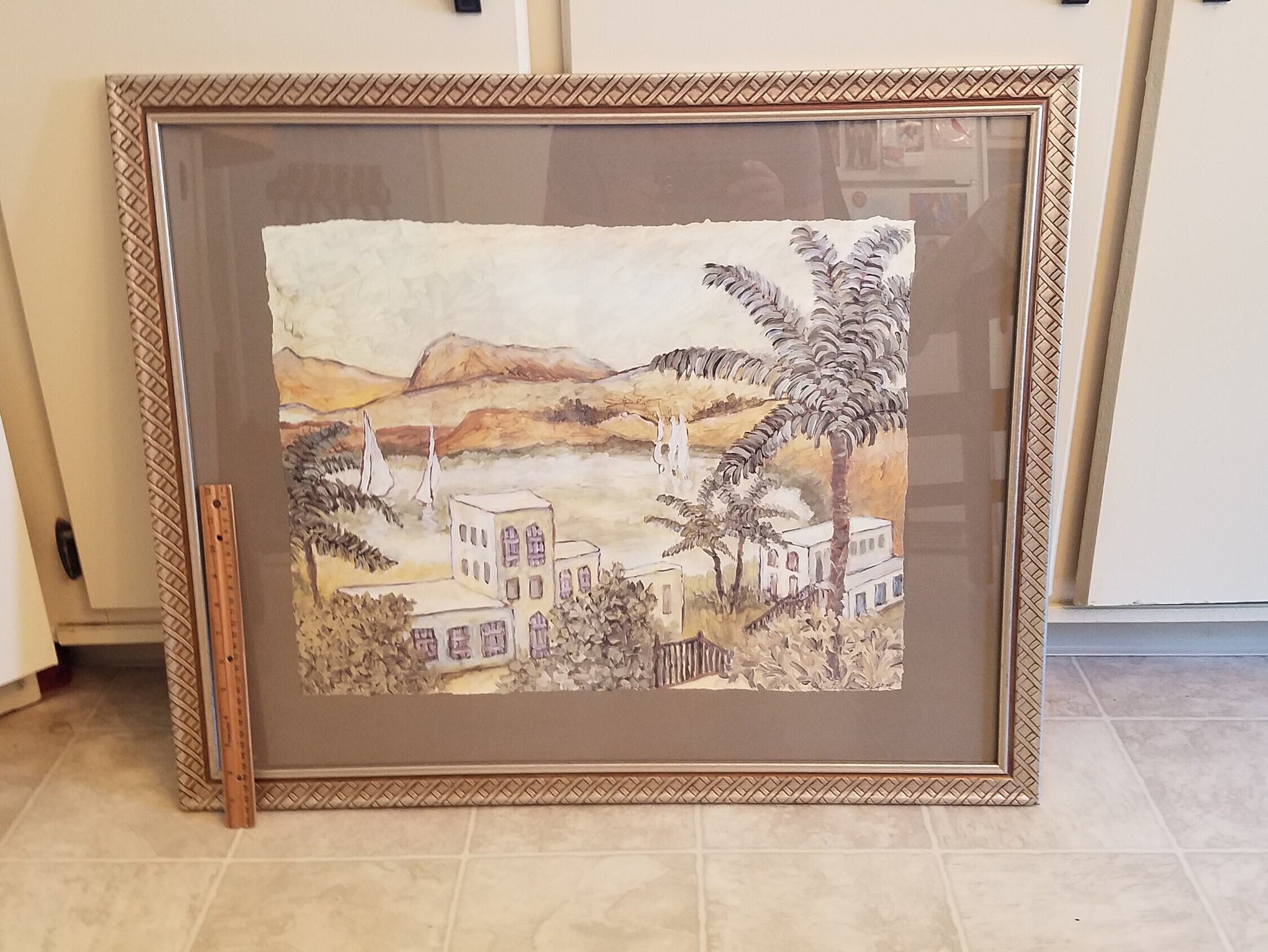 Vintage Watercolor Painting Signed C Winterle Olson 30x25 Framed Landscape  Palm Trees Lake Mountains Sailboats Picture Art Portrait Home - Etsy