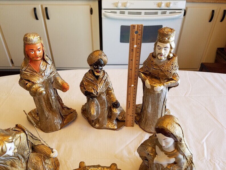 Antique nativity set paper mache creche holy family statue Etsy