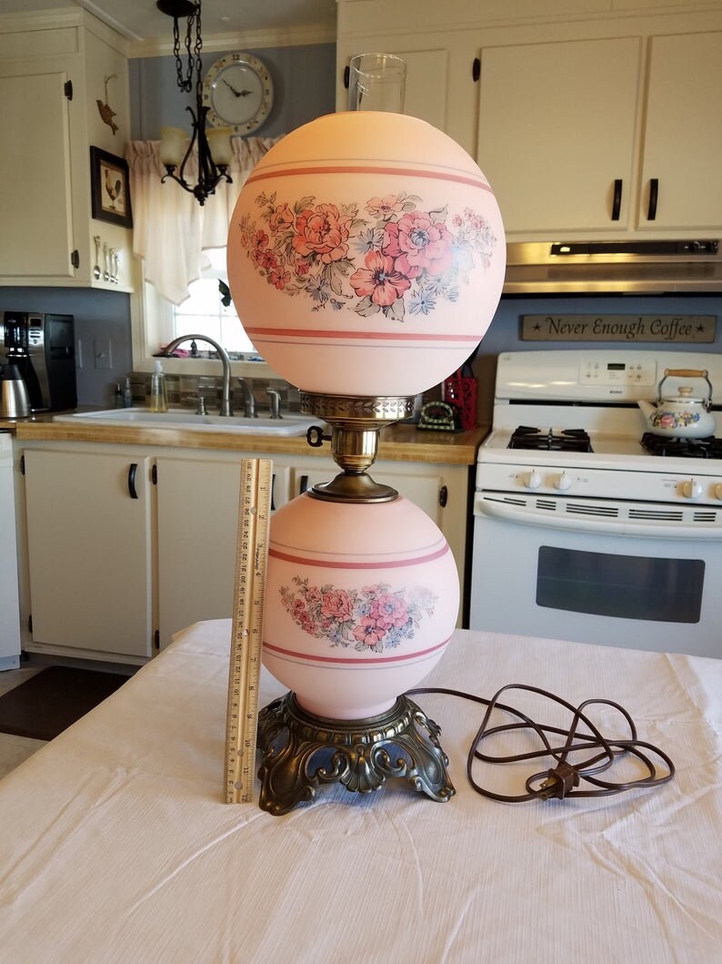Antique double glass globe parlor table lamp light pink Etsy