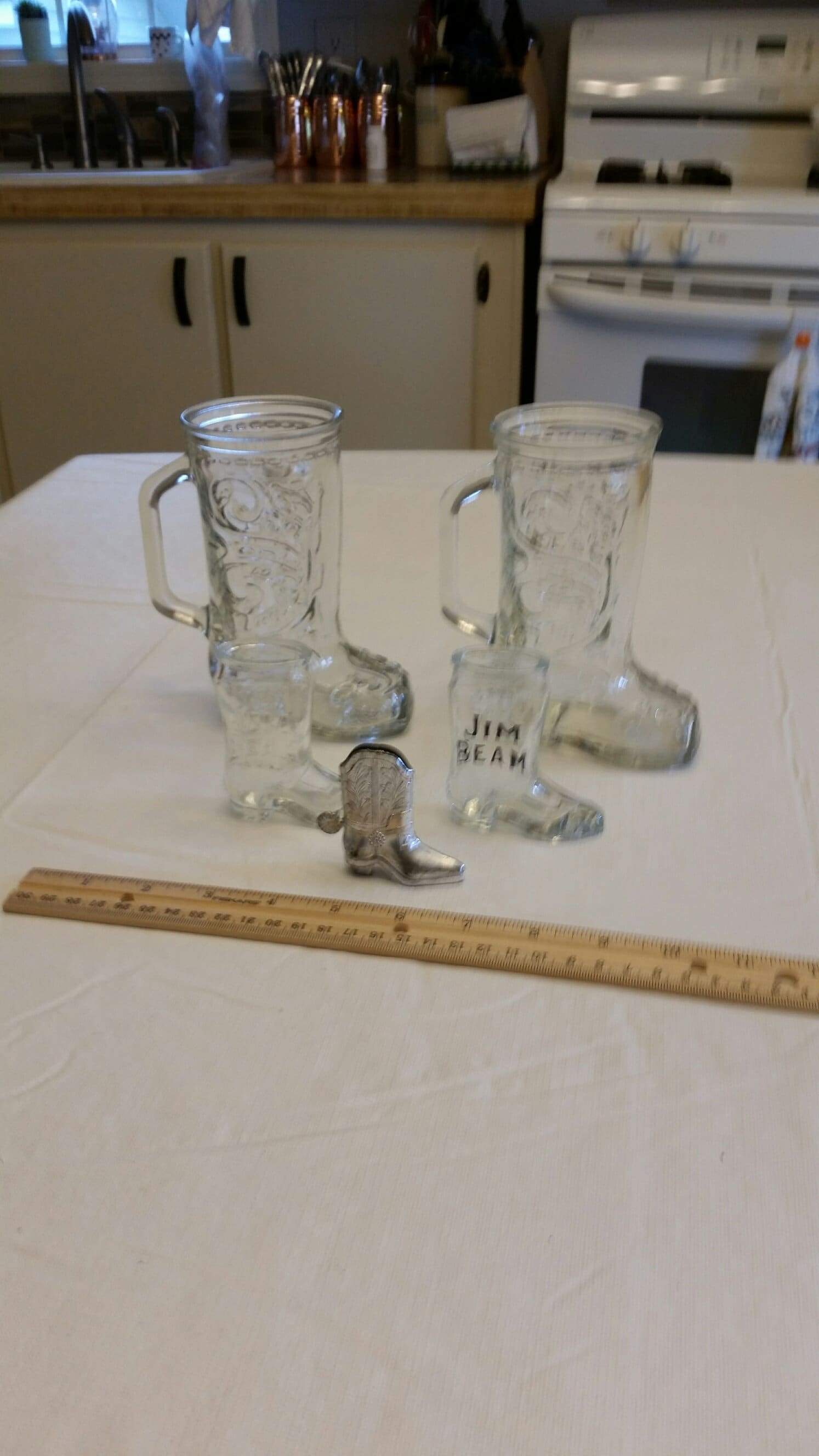 5 cowboy boot glasses & shot glass set w/ metal silver color Etsy