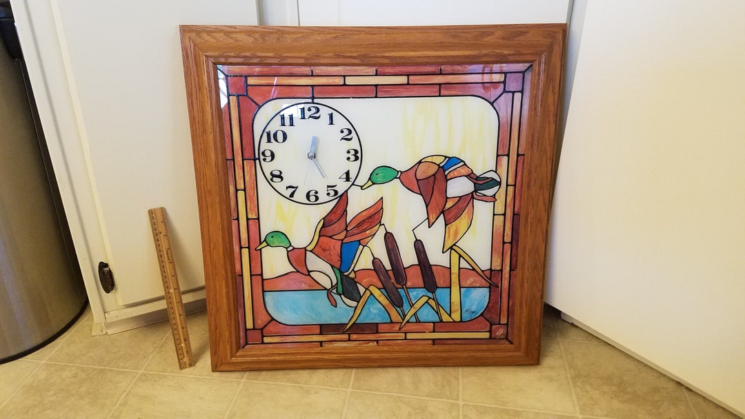 Antique 24x24 Elgin Wall Clock 1960 Faux Stained Etsy