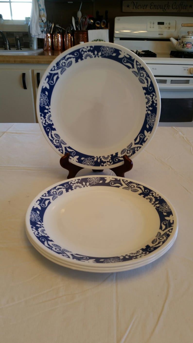 4 Rare Corelle Vitrelle 10.25 Dinner Plates Large Blue Etsy