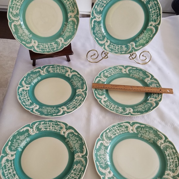 6 Rare Germany Rosenthal Bavaria 10.75" turquoise dinner plates 1930s " IVORY " Queen Sophie Charlotte - Sanssouci Palace rococo wall decor