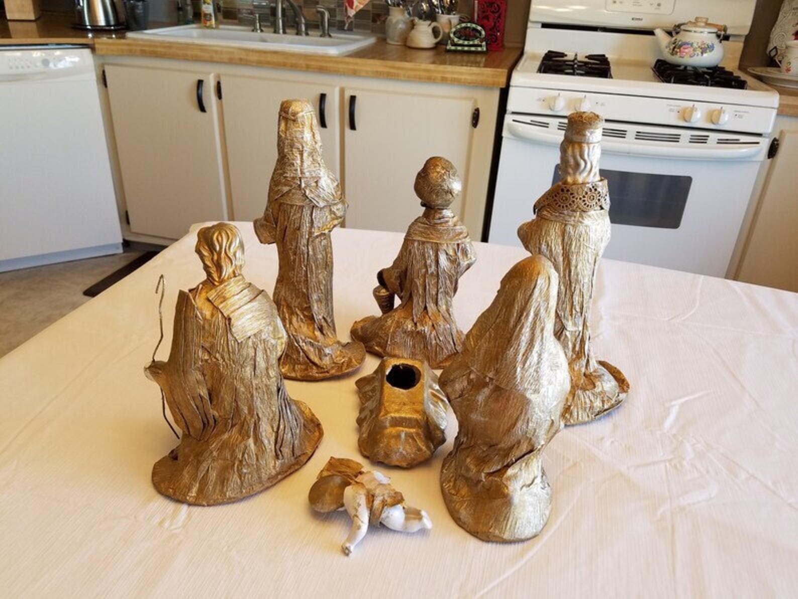 Antique Nativity Set Paper Mache Creche Holy Family Statue Etsy