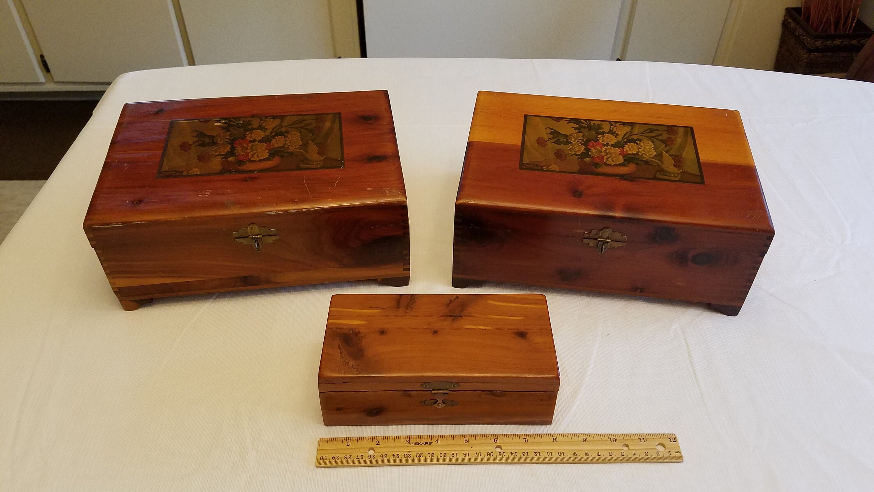 3 wooden cedar vintage jewelry boxes 1950s wood trinket Etsy