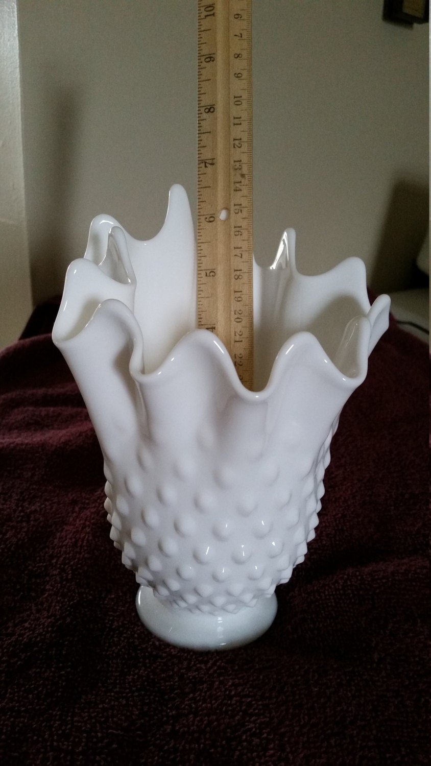 Fenton white milk glass vase hobnail fluted handkerchief Etsy