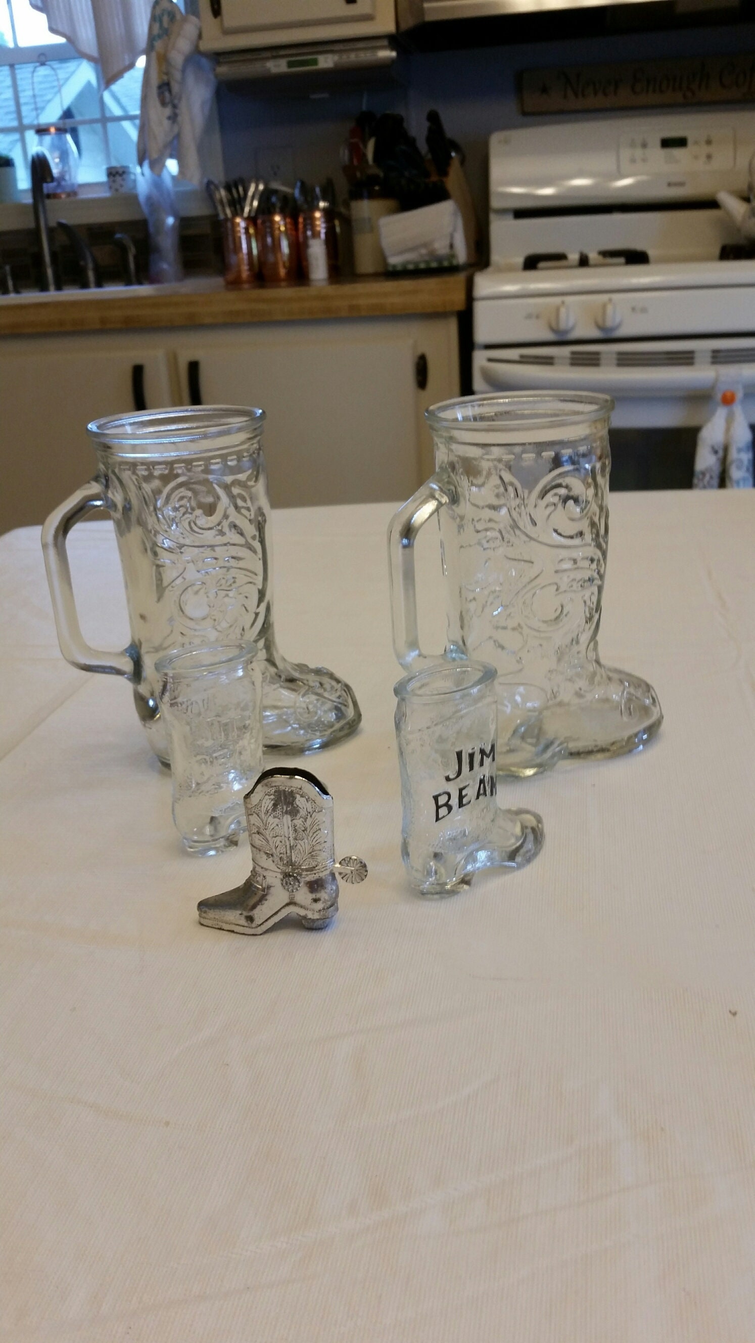 5 cowboy boot glasses & shot glass set w/ metal silver color Etsy