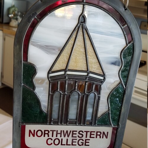 Vintage northwestern college stained art glass window ornament shops 7
