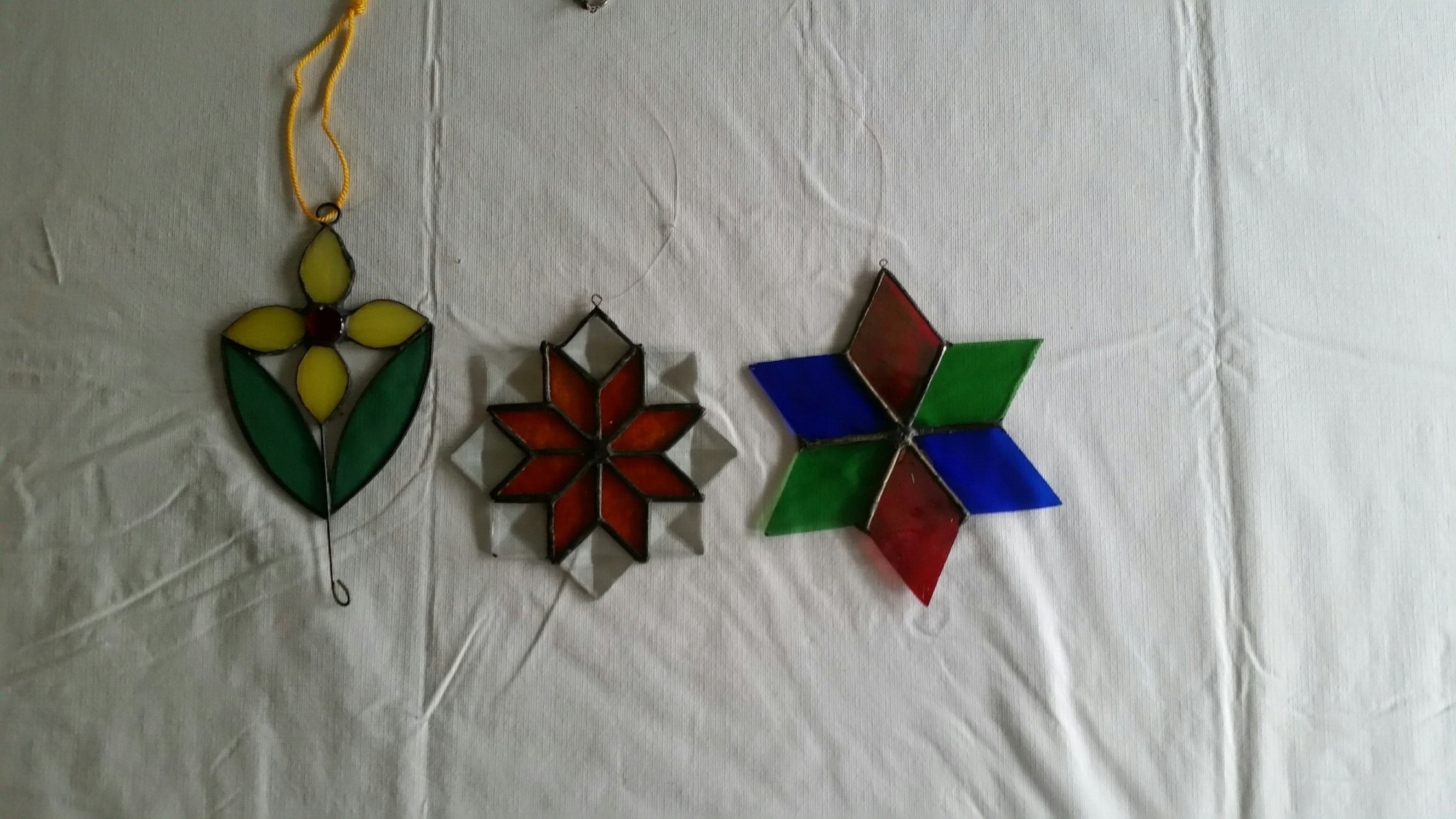 3 Stained Glass Window Suncatchers Collection Glassware Etsy