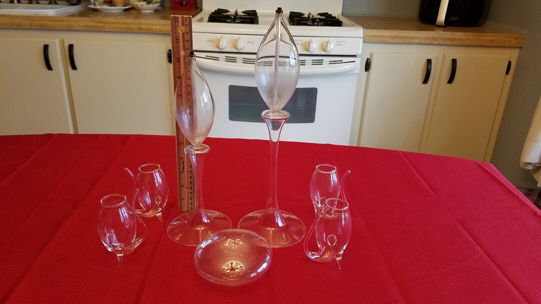 Blown Glass Oil Candle Firelight Waterlily Burner Lamps & Mini Oil Vinegar Cruet Pitchers Art