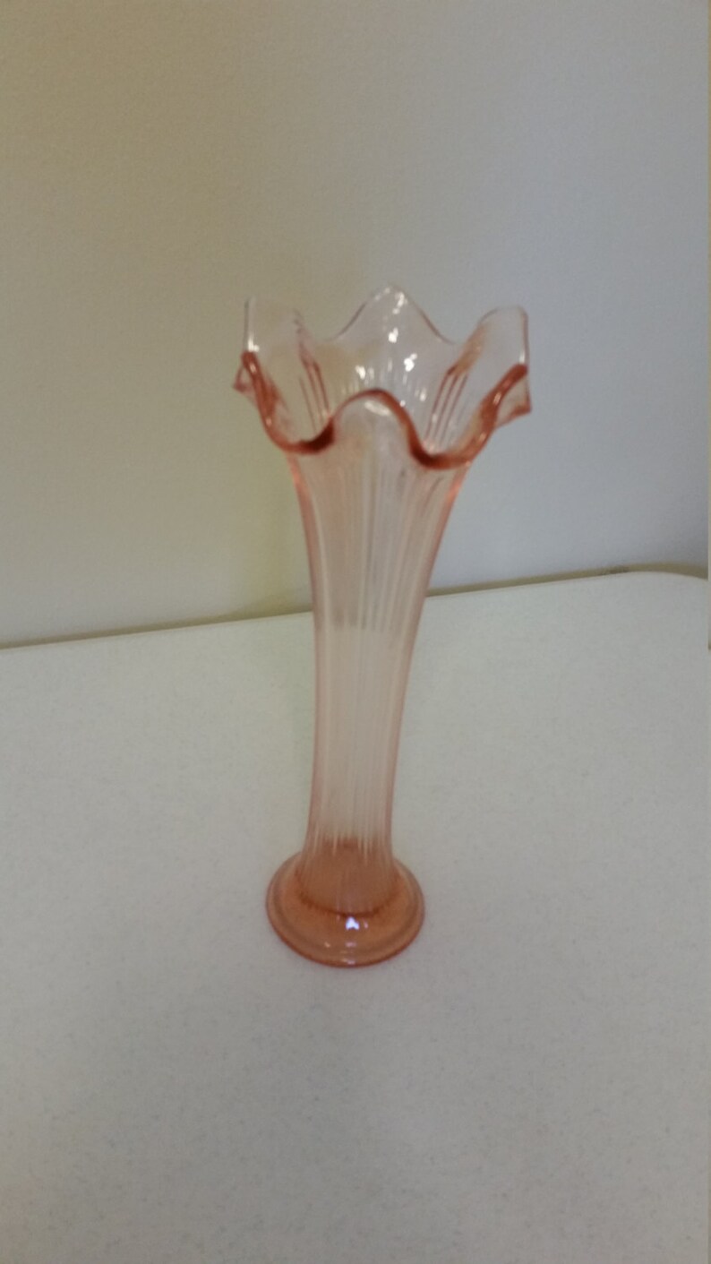 Vintage Fenton Pink Vaseline Vase Fine Ribbed Pattern 1126 Etsy