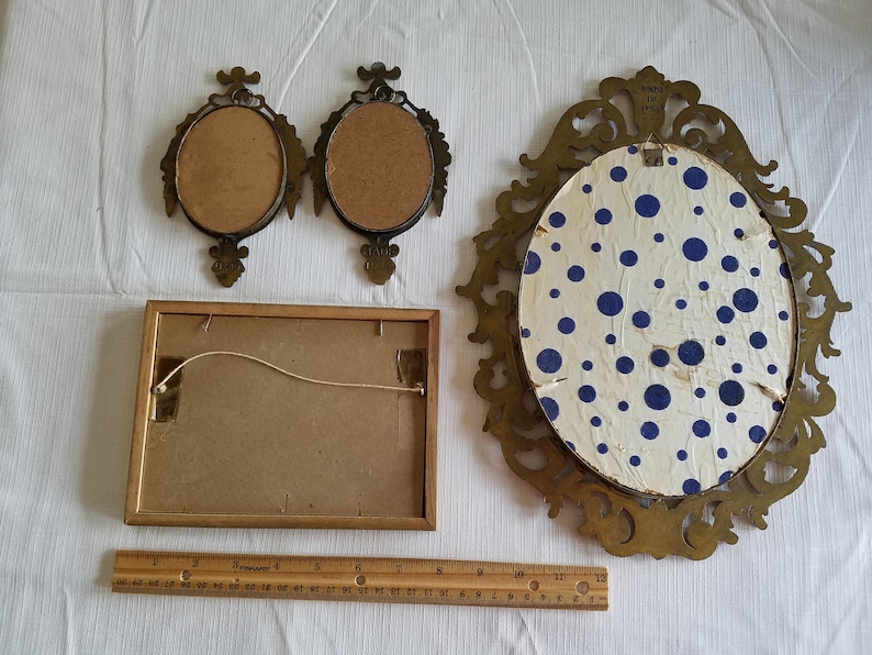 3 antique oval floral prints and mirror made in italy metal frames /& 1940 s flower print picture italian art lithograph wall hanging