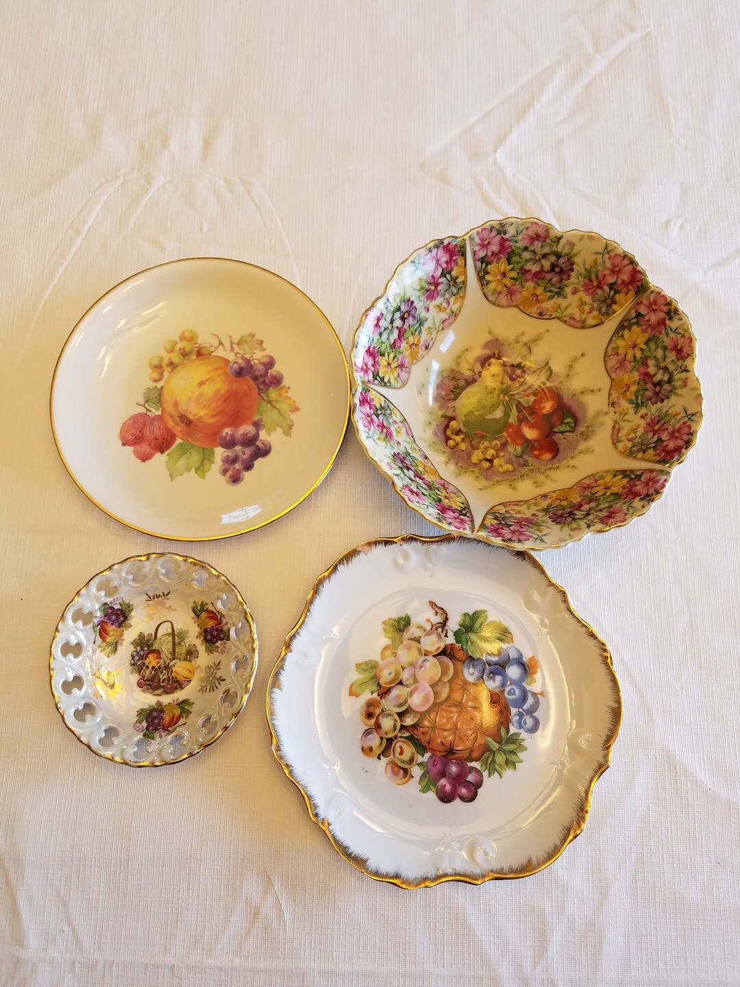 4 Antique Fruit Plates & Bowl Collection Zeh Scherzer Bavaria Germany