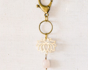 Rose Quartz Gold Lotus Keychain, Heart Chakra Healing, Valentine's Love Gift