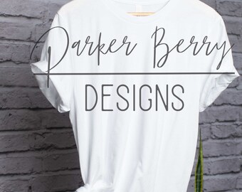 Bella Canvas 3001 White Vertical shirt mock up, hanging mock-up, Blank tee shirt, digital download, svg, png, jpeg, for your designs