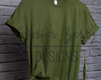 Bella Canvas 3001 Army Vertical shirt mock up, hanging mock-up, Blank tee shirt, digital download, svg, png, jpeg, for your designs