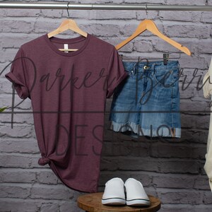 Bella Canvas 3001  -Raspberry Heather shirt mock up, hanging mock-up, Blank tee shirt, digital download, for your svg, png, jpeg designs.