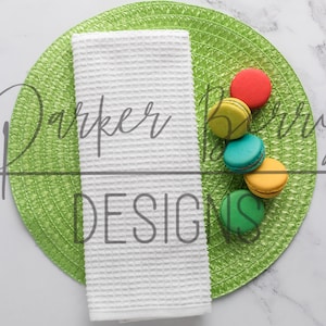 Blank Waffle Weave Kitchen towel on Green Macarons, Spring, Summer Colours, Mock up, photo for svg, jpg, png  crafts & emboidery designs