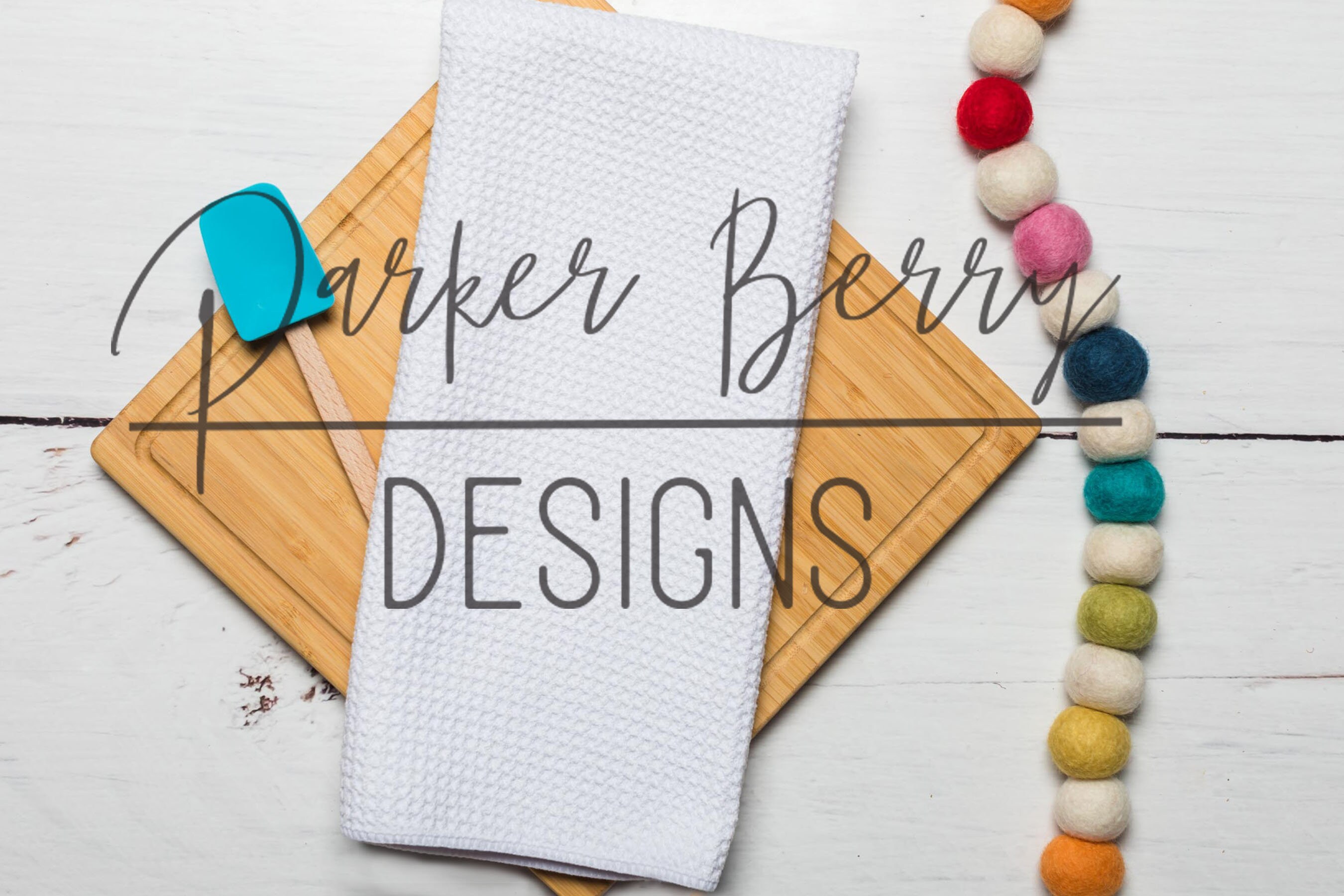 Waffle Weave Kitchen Towel Mock up Tea towel Teal Spatula