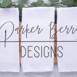 Blank Waffle Weave Three Kitchen Towels Mock Up, Greenery, Tea towel, photo, Stylized Mock up for your svg, png, kitchen designs.