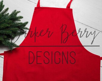 Red Apron with Evergreen Mock up, Digital Download, Blank Template, Baker, mockup, for your  svg, jpg, png, holiday Christmas designs.