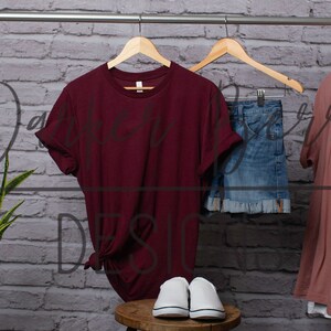 Bella Canvas 3001  -Maroon shirt mock up, hanging mock-up, Blank tee shirt, digital download, for your svg, png, jpeg designs.