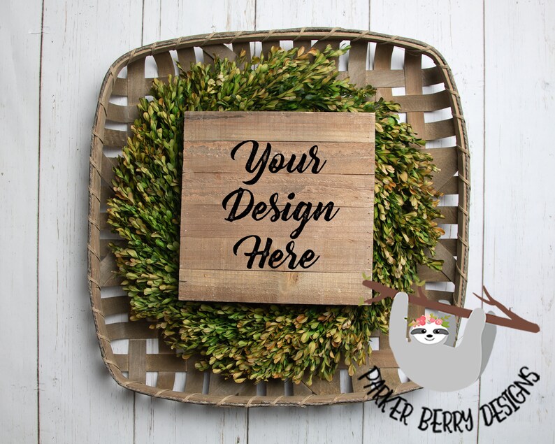 Download Wood Sign Greenery basket farmhouse blank template mock up ...