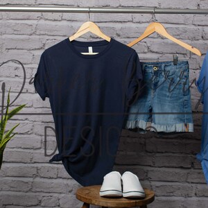 Bella Canvas 3001  -Navy shirt mock up, hanging shirt  mock-up, Blank tee shirt, digital download, for your svg, png, jpeg designs.