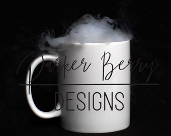 White Mug, with smoke on black Hot Drink, Mock up, Template, Kitchen, for your svg, png designs.