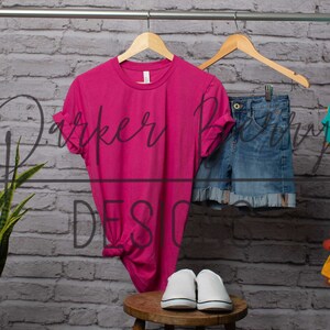 Bella Canvas 3001  -Berry shirt mock up, hanging mock-up, Blank tee shirt, digital download, for your svg, png, jpeg designs.